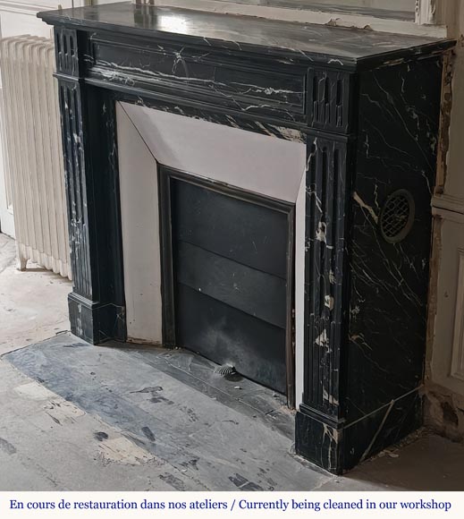 Louis XVI style molded black Marquina marble mantel Louis XVI style molded black Marquina marble mantel-5