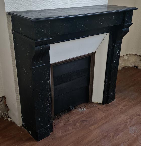 Napoleon III style mantel with black speckled marble modillions Napoleon III style mantel with black speckled marble modillions-2