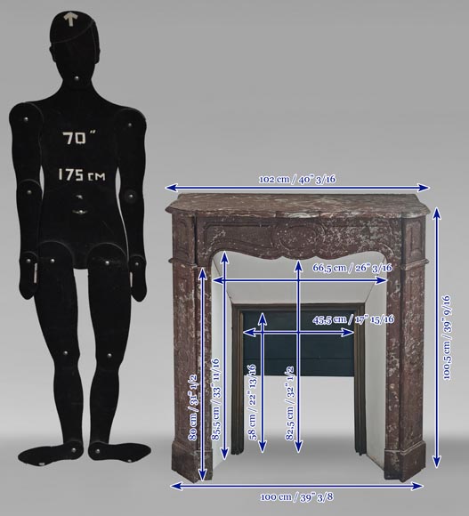 Louis XV style Pompadour mantel in Rouge du Nord marble Louis XV style Pompadour mantel in Rouge du Nord marble-9