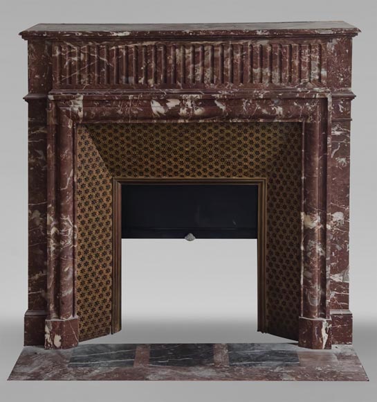 Louis XIV style mantel with acroterion in Rouge du Nord marble Louis XIV style mantel with acroterion in Rouge du Nord marble-0