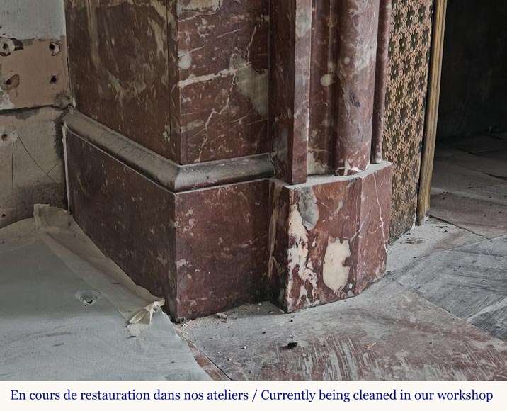 Louis XIV style mantel with acroterion in Rouge du Nord marble Louis XIV style mantel with acroterion in Rouge du Nord marble-4