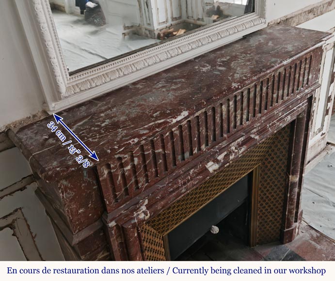 Louis XIV style mantel with acroterion in Rouge du Nord marble Louis XIV style mantel with acroterion in Rouge du Nord marble-9