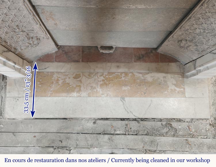 Louis XVI style mantel with pilaster feet carved in veined Carrara marble Louis XVI style mantel with pilaster feet carved in veined Carrara marble-9