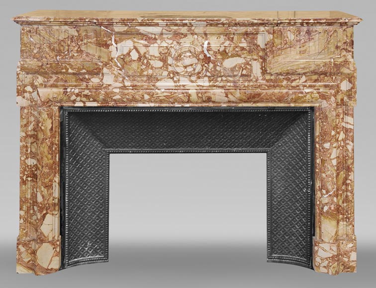 Louis XIV style fireplace in orange breccia marble Louis XIV style fireplace in orange breccia marble-0