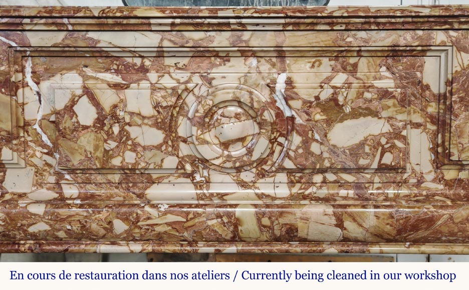Louis XIV style fireplace in orange breccia marble Louis XIV style fireplace in orange breccia marble-1