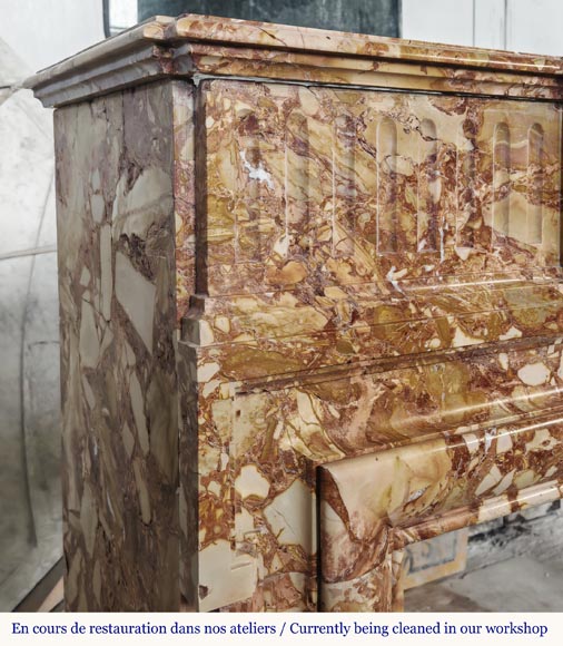 Louis XIV style fireplace in orange breccia marble Louis XIV style fireplace in orange breccia marble-4