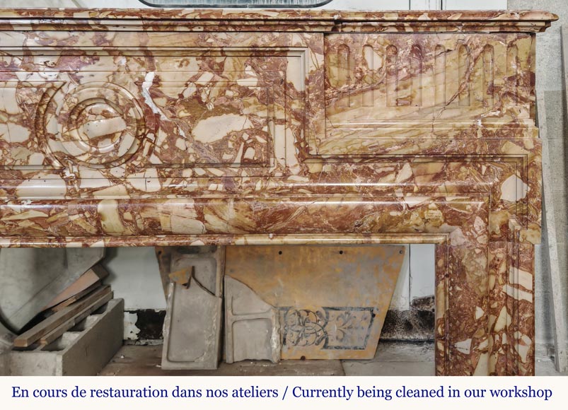 Louis XIV style fireplace in orange breccia marble Louis XIV style fireplace in orange breccia marble-7