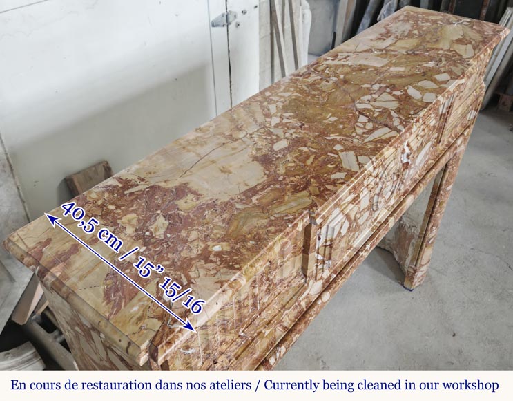 Louis XIV style fireplace in orange breccia marble Louis XIV style fireplace in orange breccia marble-9