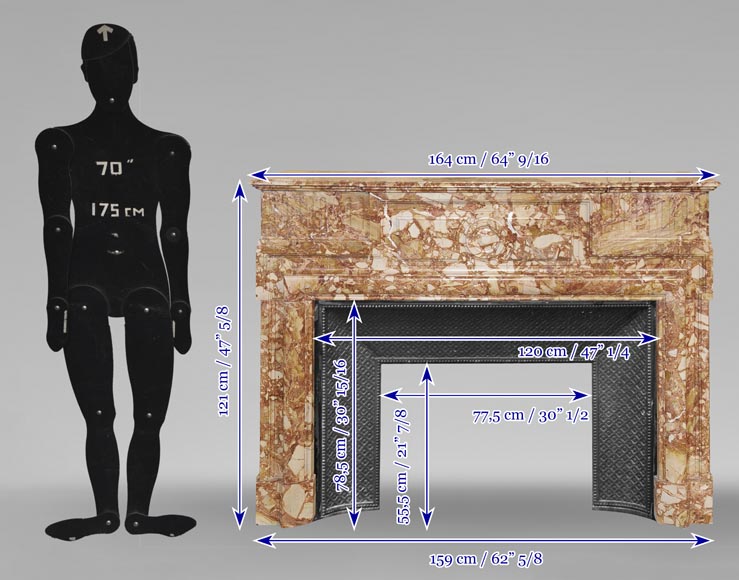 Louis XIV style fireplace in orange breccia marble Louis XIV style fireplace in orange breccia marble-10