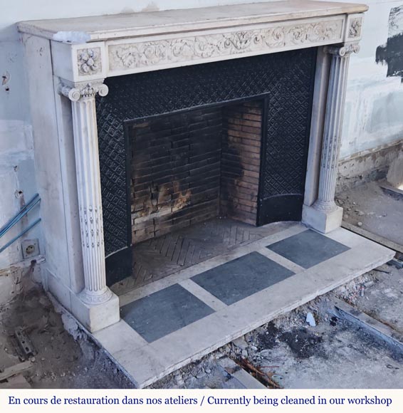 Louis XVI style mantel with Ionic half-columns in statuary marble Louis XVI style mantel with Ionic half-columns in statuary marble-4