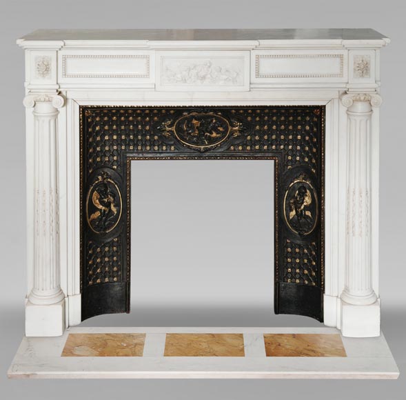 Louis XVI style mantel in statuary marble with Ionic columns Louis XVI style mantel in statuary marble with Ionic columns-0