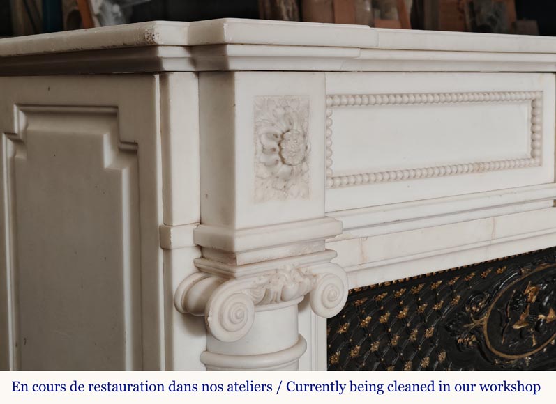 Louis XVI style mantel in statuary marble with Ionic columns Louis XVI style mantel in statuary marble with Ionic columns-5