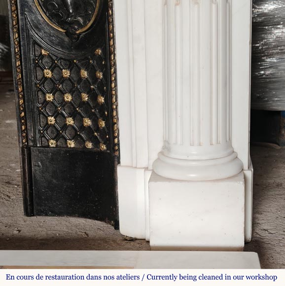 Louis XVI style mantel in statuary marble with Ionic columns Louis XVI style mantel in statuary marble with Ionic columns-13