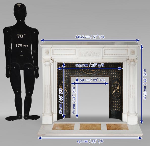 Louis XVI style mantel in statuary marble with Ionic columns Louis XVI style mantel in statuary marble with Ionic columns-18