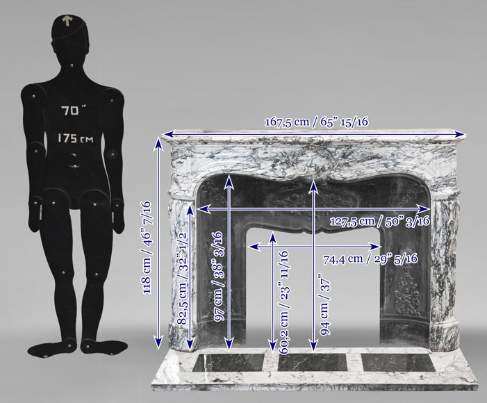 Large Louis XV style fireplace decorated with a large shell, in Seravezza marble Large Louis XV style fireplace decorated with a large shell, in Seravezza marble-14