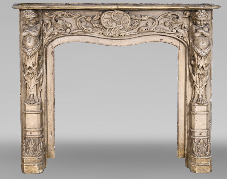 Carved wooden fireplace with putti decoration – Late 18th century Carved wooden fireplace with putti decoration – Late 18th century-0
