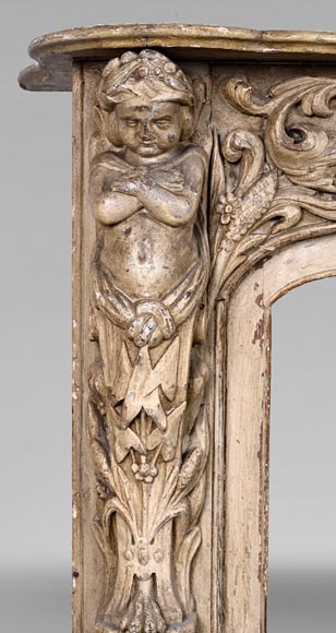 Carved wooden fireplace with putti decoration – Late 18th century Carved wooden fireplace with putti decoration – Late 18th century-4