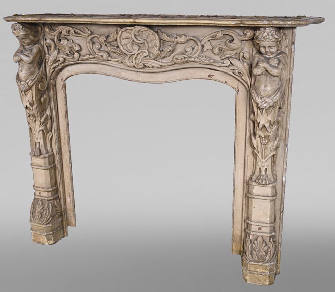 Carved wooden fireplace with putti decoration – Late 18th century Carved wooden fireplace with putti decoration – Late 18th century-8