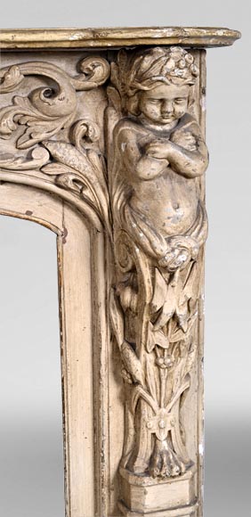 Carved wooden fireplace with putti decoration – Late 18th century Carved wooden fireplace with putti decoration – Late 18th century-10