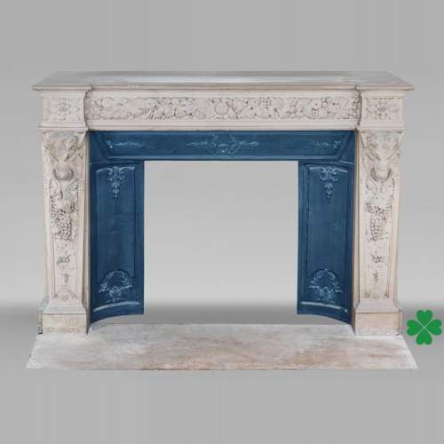 Napoleon III style fireplace in sculpted stone, with plant decoration