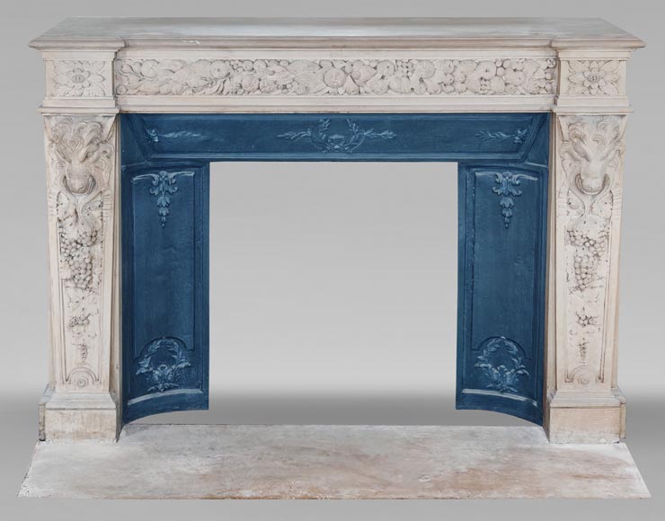 Napoleon III style fireplace in sculpted stone, with plant decoration Napoleon III style fireplace in sculpted stone, with plant decoration-0