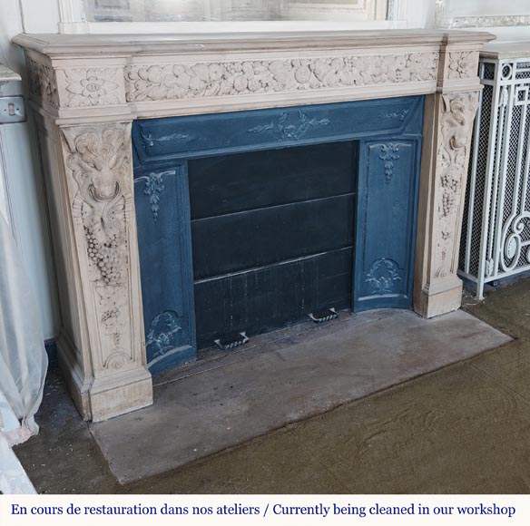 Napoleon III style fireplace in sculpted stone, with plant decoration Napoleon III style fireplace in sculpted stone, with plant decoration-2