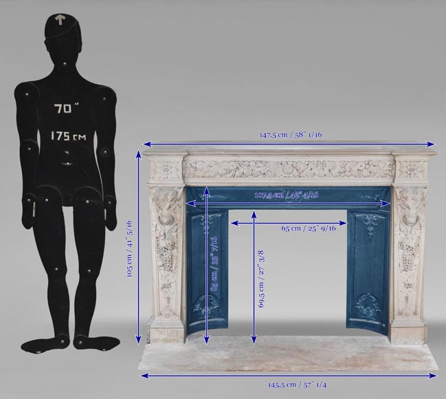 Napoleon III style fireplace in sculpted stone, with plant decoration Napoleon III style fireplace in sculpted stone, with plant decoration-13