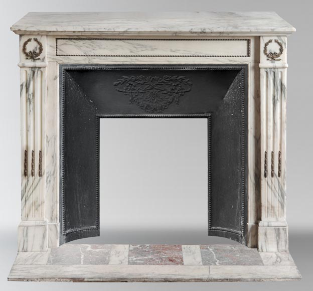 Louis XVI style fireplace with bronze decoration in Arabescato marble Louis XVI style fireplace with bronze decoration in Arabescato marble-0