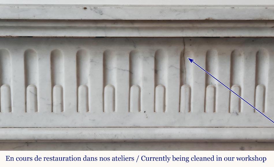 Louis XVI style fireplace in Carrara marble, decorated with rudentée fluting Louis XVI style fireplace in Carrara marble, decorated with rudentée fluting-1