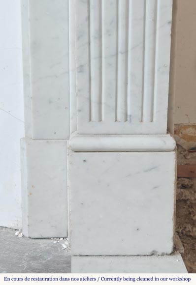 Louis XVI style fireplace in Carrara marble, decorated with rudentée fluting Louis XVI style fireplace in Carrara marble, decorated with rudentée fluting-7
