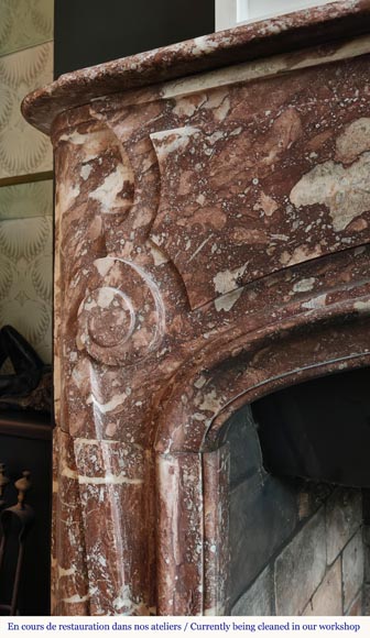 Regency period fireplace with scroll decoration in red breccia marble Regency period fireplace with scroll decoration in red breccia marble-4