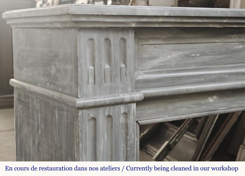 Louis XVI style fireplace in blue turquin marble, with single fluting Louis XVI style fireplace in blue turquin marble, with single fluting-3