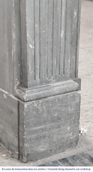 Louis XVI style fireplace in blue turquin marble, with single fluting Louis XVI style fireplace in blue turquin marble, with single fluting-4