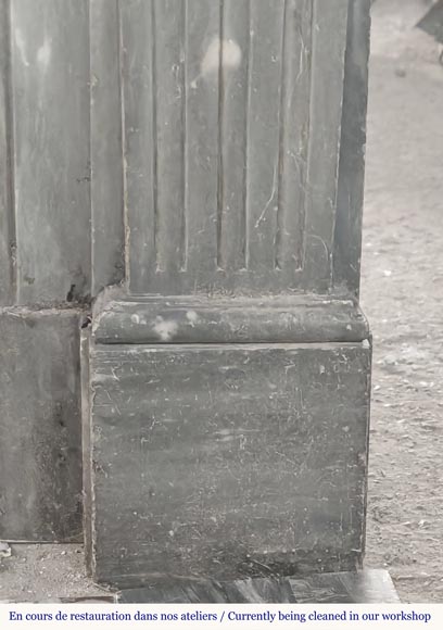 Louis XVI style fireplace in blue turquin marble, with single fluting Louis XVI style fireplace in blue turquin marble, with single fluting-7