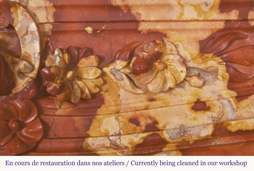 Jules CANTINI (attributed to), Regency style fireplace with palmette and scroll, in Vitrolles red  Jules CANTINI (attributed to), Regency style fireplace with palmette and scroll, in Vitrolles red -4