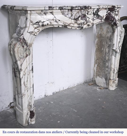 Louis XV style fireplace in purple breccia, decorated with a shell Louis XV style fireplace in purple breccia, decorated with a shell-3