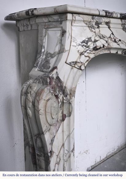 Louis XV style fireplace in purple breccia, decorated with a shell Louis XV style fireplace in purple breccia, decorated with a shell-4