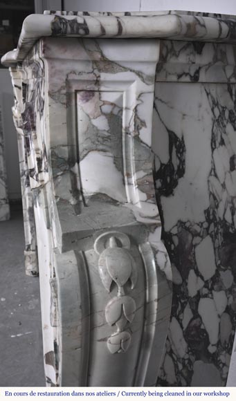 Louis XV style fireplace in purple breccia, decorated with a shell Louis XV style fireplace in purple breccia, decorated with a shell-10