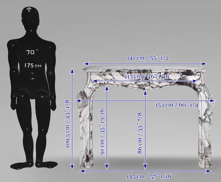 Louis XV style fireplace in purple breccia, decorated with a shell Louis XV style fireplace in purple breccia, decorated with a shell-13