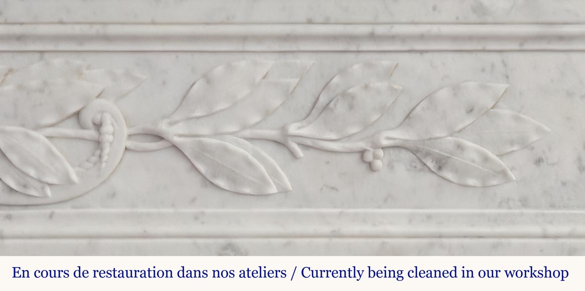 Louis XVI style fireplace in Carrara marble decorated with a bow and a quiver Louis XVI style fireplace in Carrara marble decorated with a bow and a quiver-4
