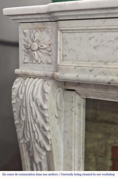Louis XVI style fireplace in Carrara marble decorated with a bow and a quiver Louis XVI style fireplace in Carrara marble decorated with a bow and a quiver-7