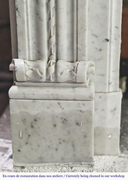 Louis XVI style fireplace in Carrara marble decorated with a bow and a quiver Louis XVI style fireplace in Carrara marble decorated with a bow and a quiver-8