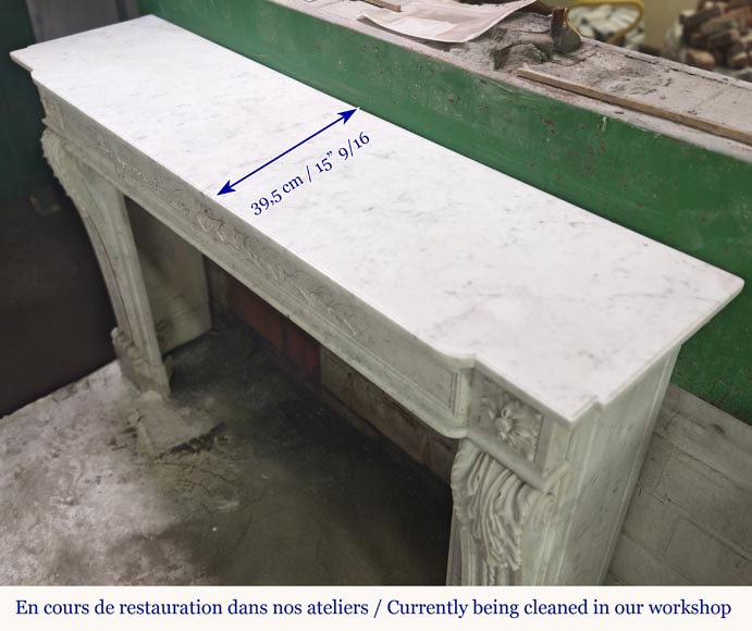 Louis XVI style fireplace in Carrara marble decorated with a bow and a quiver Louis XVI style fireplace in Carrara marble decorated with a bow and a quiver-13