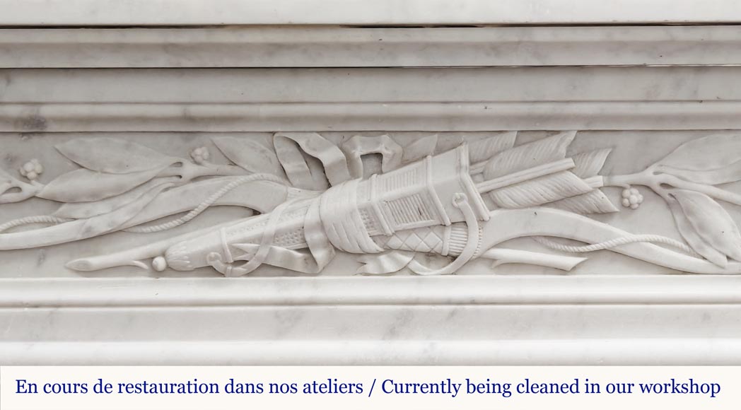 Louis XVI style fireplace with acanthus leaves, in Carrara marble Louis XVI style fireplace with acanthus leaves, in Carrara marble-1