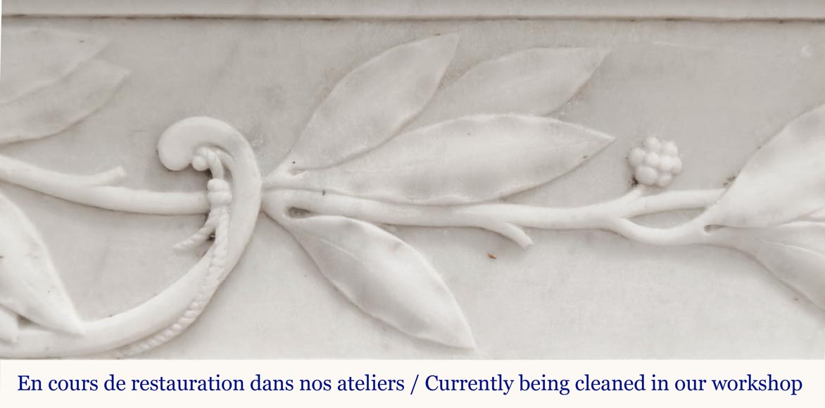Louis XVI style fireplace with acanthus leaves, in Carrara marble Louis XVI style fireplace with acanthus leaves, in Carrara marble-3