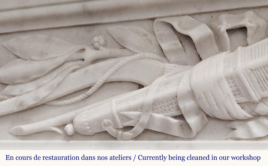 Louis XVI style fireplace with acanthus leaves, in Carrara marble Louis XVI style fireplace with acanthus leaves, in Carrara marble-4