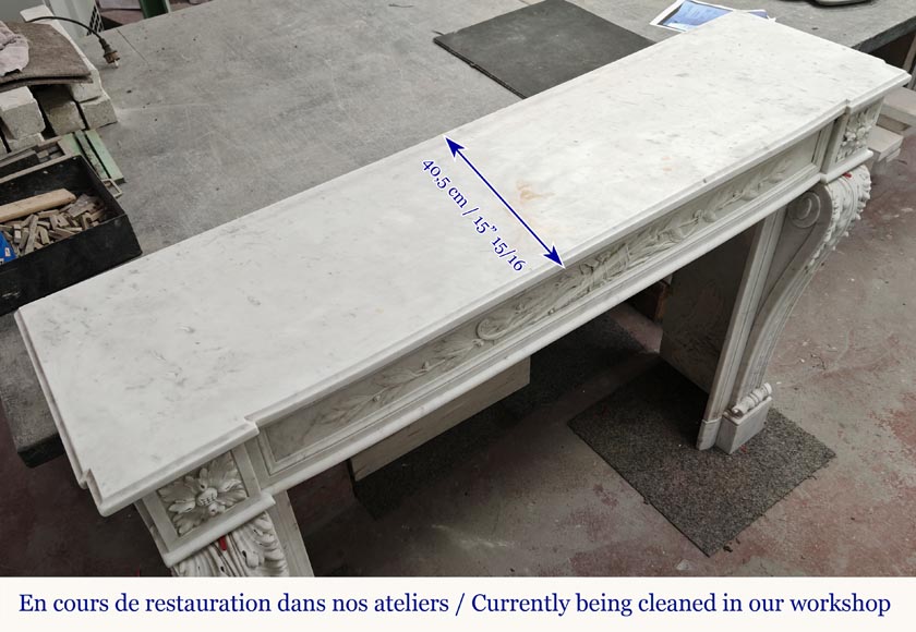 Louis XVI style fireplace with acanthus leaves, in Carrara marble Louis XVI style fireplace with acanthus leaves, in Carrara marble-12