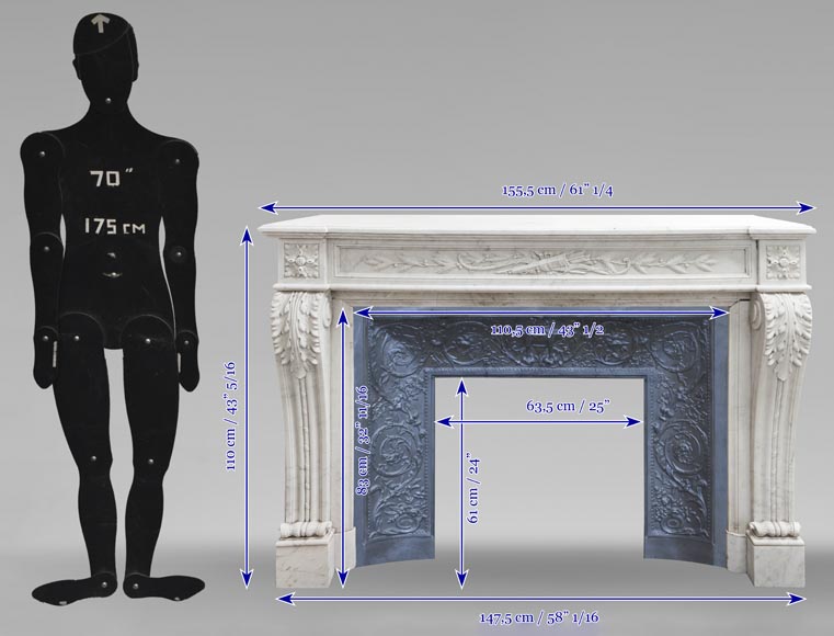 Louis XVI style fireplace with acanthus leaves, in Carrara marble Louis XVI style fireplace with acanthus leaves, in Carrara marble-13