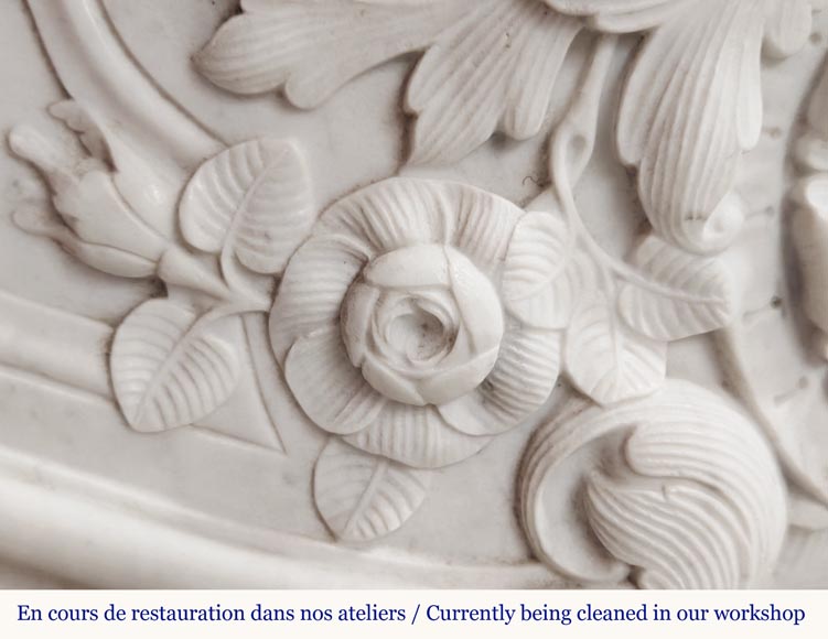 Louis XV style fireplace in Carrara marble, with shell and flower decoration Louis XV style fireplace in Carrara marble, with shell and flower decoration-4