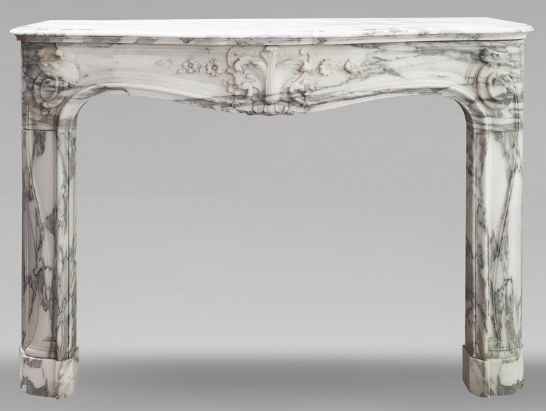 Louis XV style fireplace with floral palmette, in Arabescato marble Louis XV style fireplace with floral palmette, in Arabescato marble-0